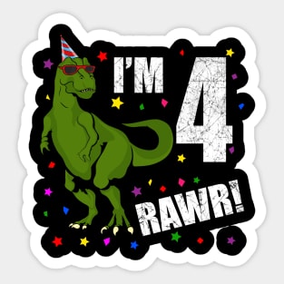 Bday Kids 4 Years Old Dinosaur Birthday Sticker